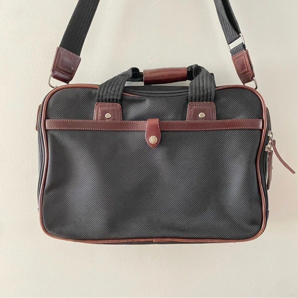 C.C. Filson Seattle Black Brown Leather Passage Saddlebag Briefcase Carrying Bag